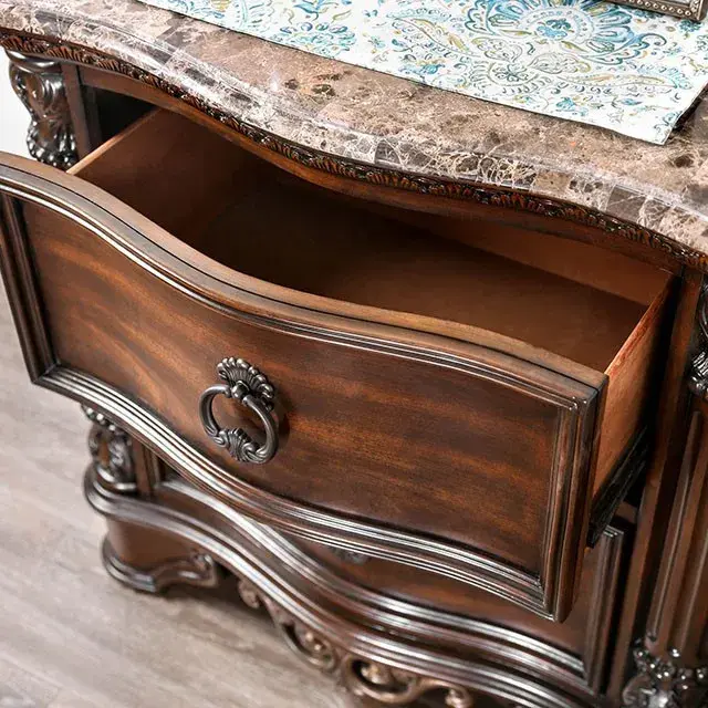 Transitional Brown Cherry Nightstand (Menodora) — Nightstand, view 5