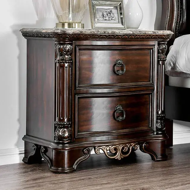 Transitional Brown Cherry Nightstand (Menodora) — Nightstand, view 6