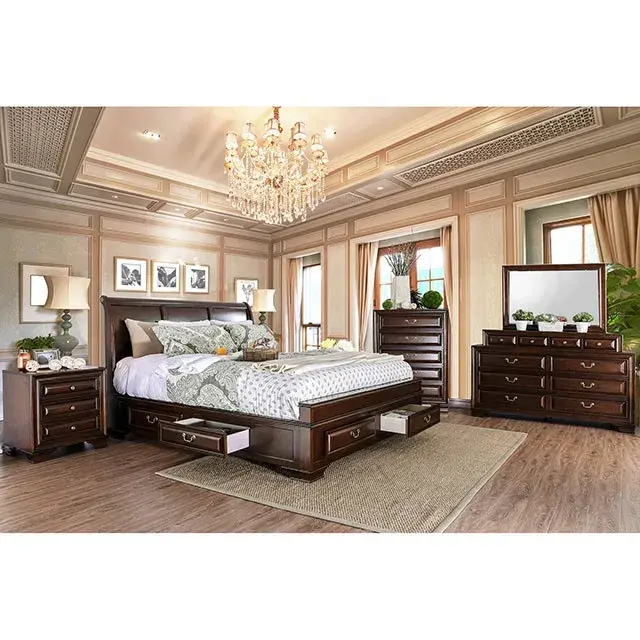 Transitional Brown Cherry Queen Bedroom Set, custom commercial furniture by DMD Furnishing
