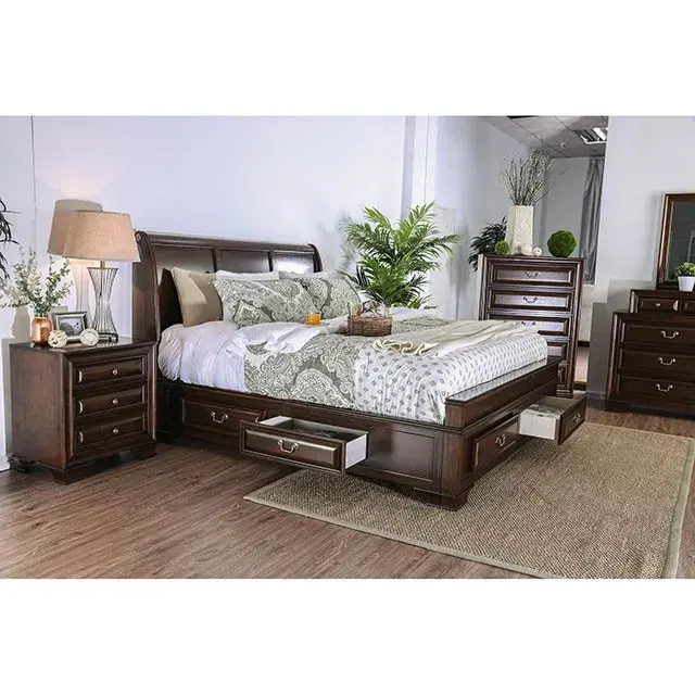 Transitional Brown Cherry Queen Bedroom Set — Bed Frame, view 2