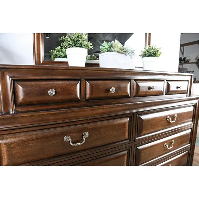 Transitional Brown Cherry Queen Bedroom Set — Bed Frame, view 3