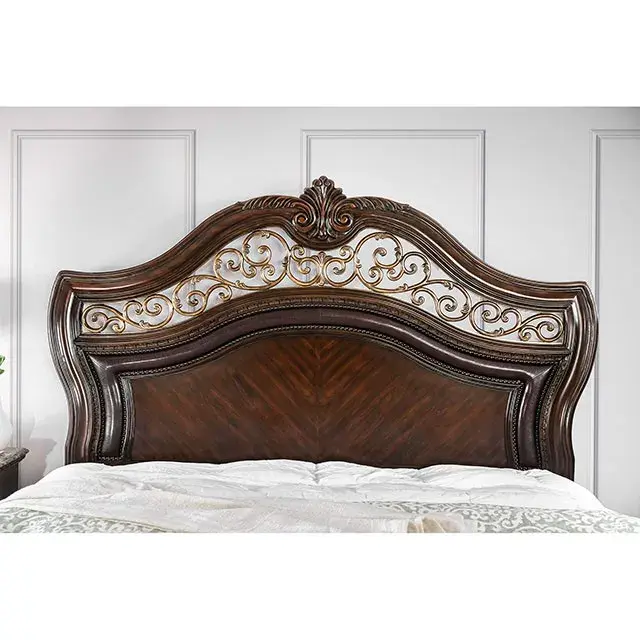 Transitional Brown Cherry Queen Bedroom Set (Menodora) — Bed Frame, view 2