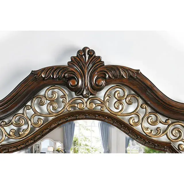 Transitional Brown Cherry Queen Bedroom Set (Menodora) — Bed Frame, view 3