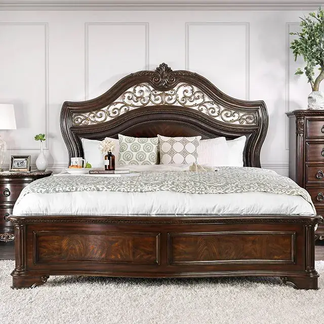 Transitional Brown Cherry Queen Bedroom Set (Menodora) — Bed Frame, view 8