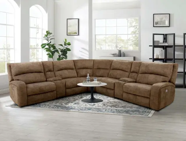Transitional Brown Power Reclining Sectional — Sofa, main view