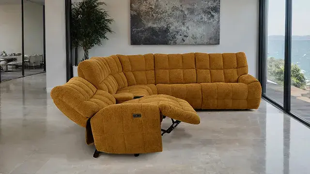 Transitional Butterscotch Power Reclining Sectional — Sofa, view 2