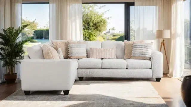 Transitional Cream/Tan Sectional Sofa — Sofa, view 2