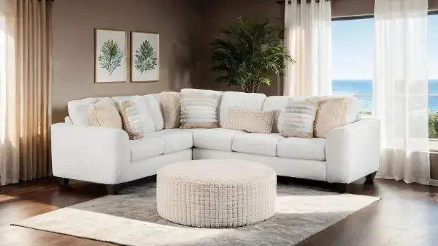 Transitional Cream/Tan Sectional Sofa — Sofa, view 9