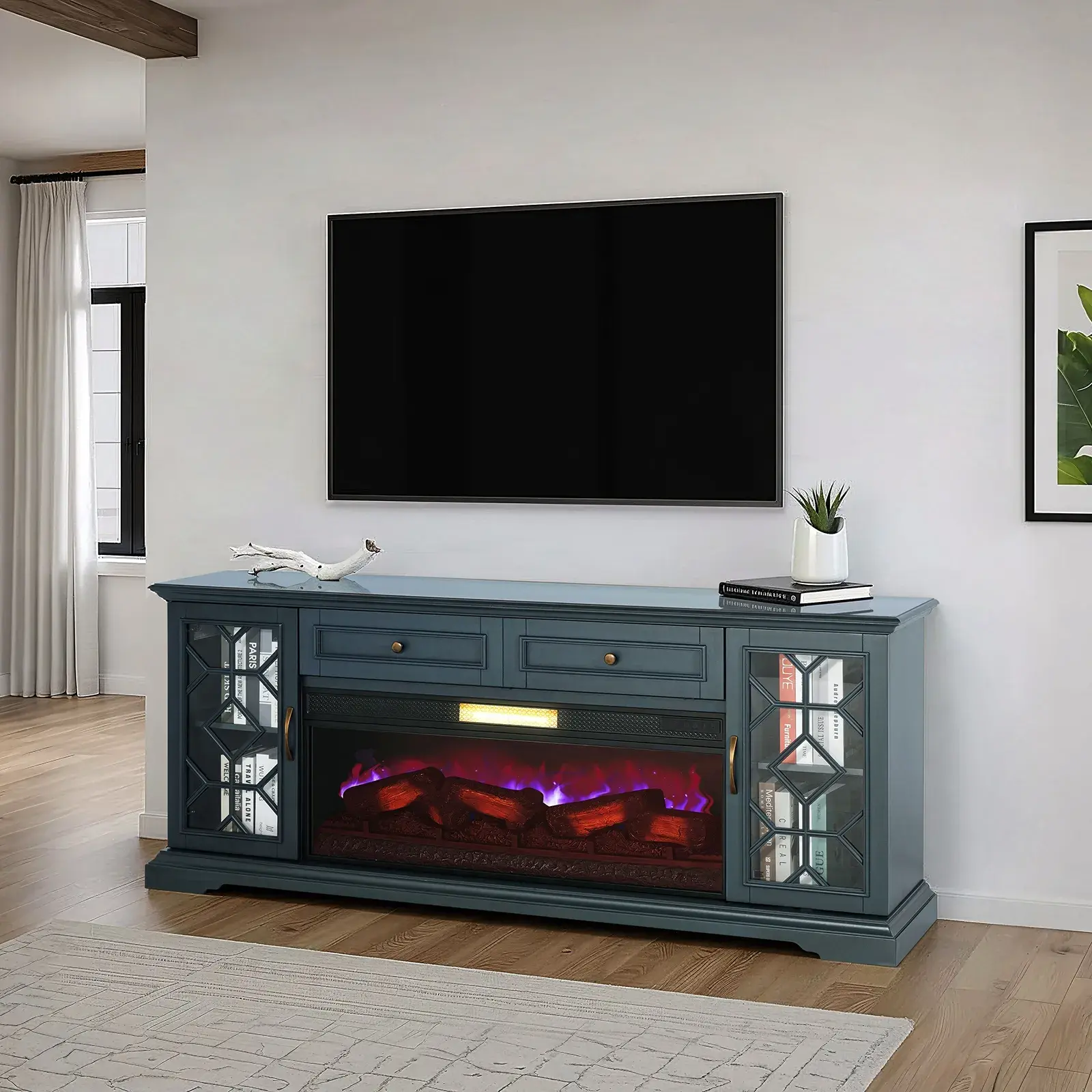Transitional Dark Blue TV Console — TV Unit, view 3