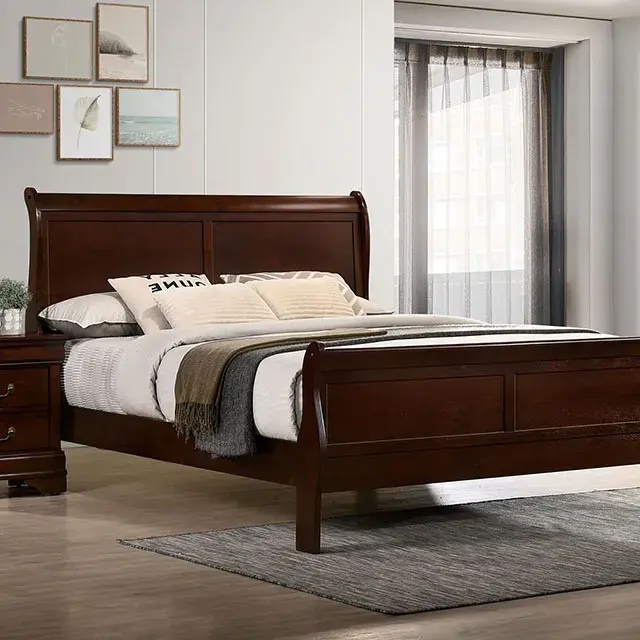 Transitional Dark Cherry Queen Bedroom Set — Bed Frame, view 2