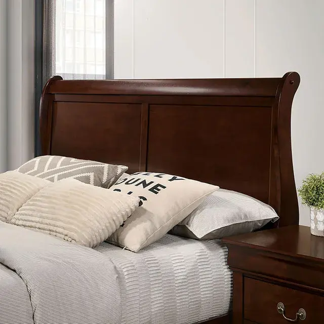 Transitional Dark Cherry Queen Bedroom Set — Bed Frame, view 3