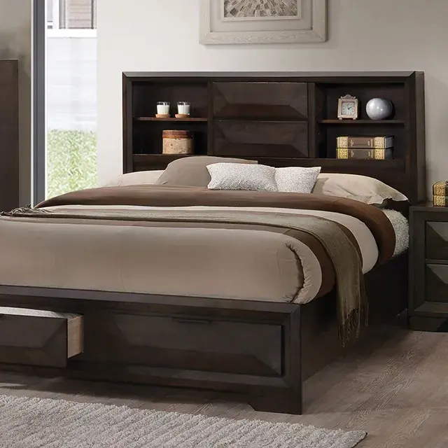 Transitional Espresso Queen Bedroom Set — Bed Frame, view 2