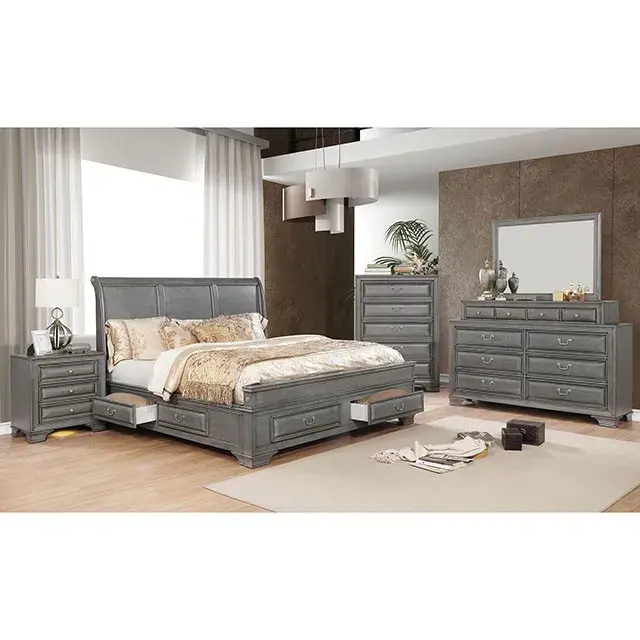 Transitional Gray Nightstand — Nightstand, view 2