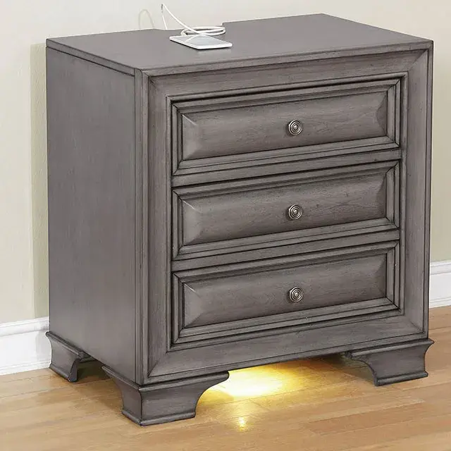 Transitional Gray Nightstand — Nightstand, view 10