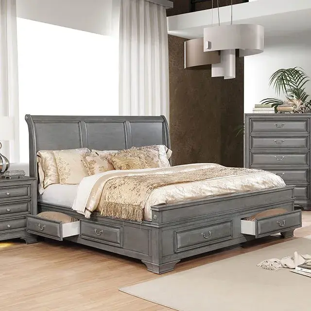Transitional Gray Nightstand — Nightstand, view 7