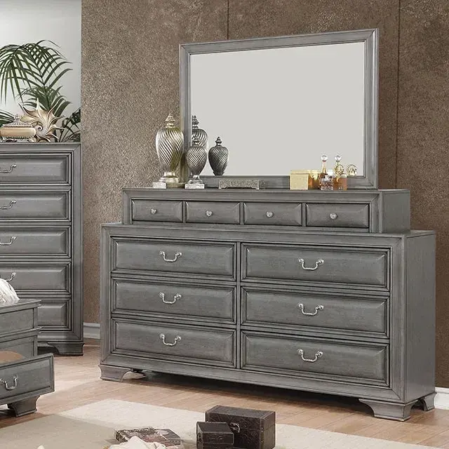 Transitional Gray Nightstand — Nightstand, view 8