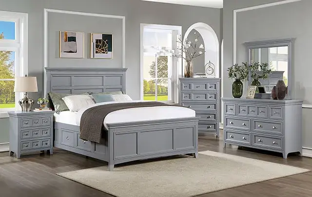 Transitional Gray Nightstand (Castlile) — Nightstand, view 2