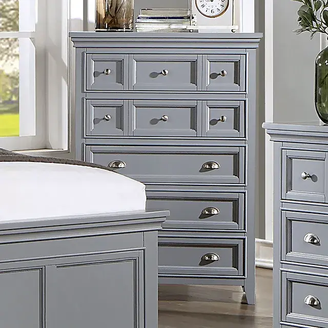 Transitional Gray Nightstand (Castlile) — Nightstand, view 5