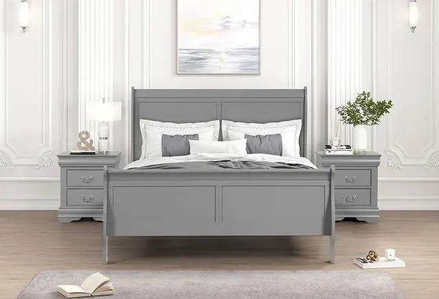 Transitional Gray Nightstand (Louis Philippe) — Nightstand, view 3