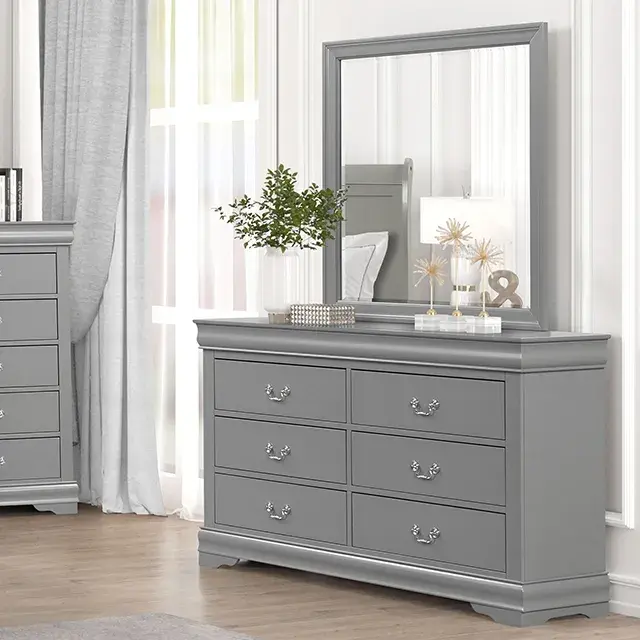 Transitional Gray Nightstand (Louis Philippe) — Nightstand, view 2