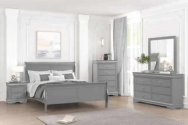 Transitional Gray Nightstand (Louis Philippe) — Nightstand, view 5