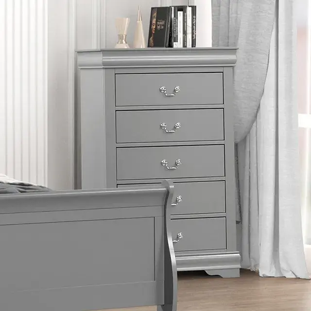 Transitional Gray Nightstand (Louis Philippe) — Nightstand, view 6