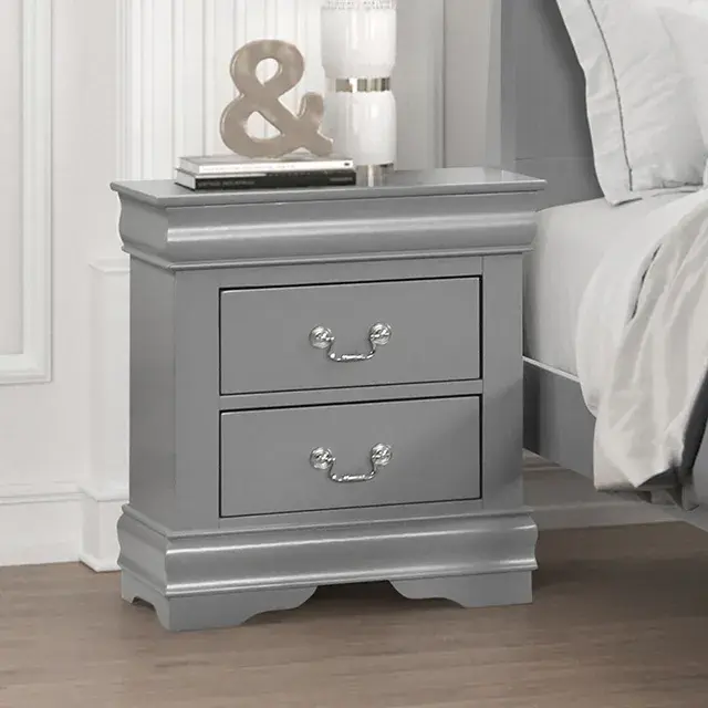 Transitional Gray Nightstand (Louis Philippe) — Nightstand, view 7