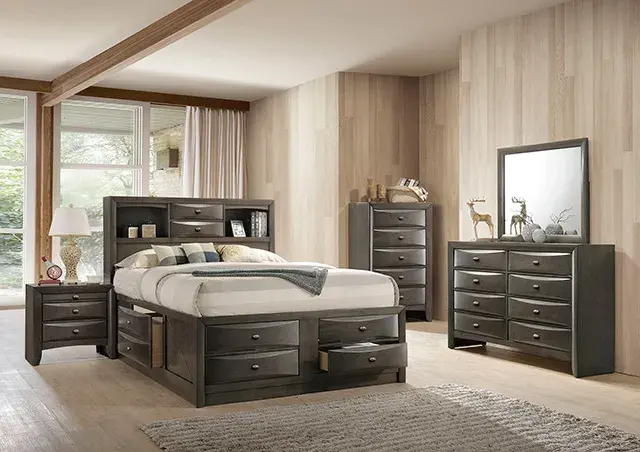 Transitional Gray Nightstand (Zosimo) — Nightstand, view 2
