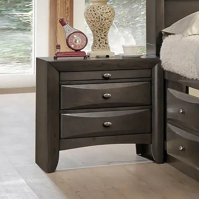 Transitional Gray Nightstand (Zosimo) — Nightstand, view 6