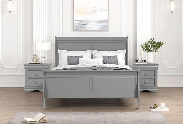 Transitional Gray Queen Bedroom Set — Bed Frame, view 2