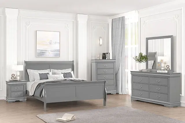 Transitional Gray Queen Bedroom Set — Bed Frame, view 3