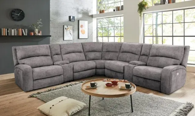 Transitional Light Gray Power Reclining Sectional — Sofa, main view