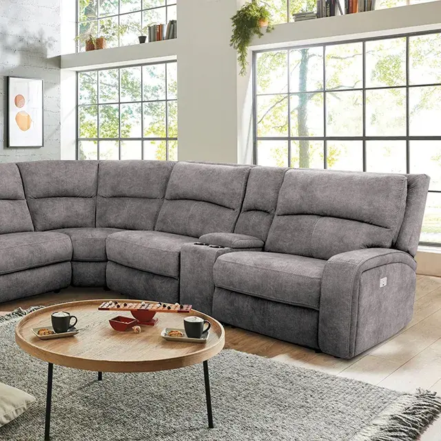 Transitional Light Gray Power Reclining Sectional — Sofa, view 3
