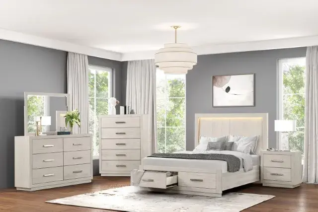 Transitional Light Gray Queen Bedroom Set — Bed Frame, view 2