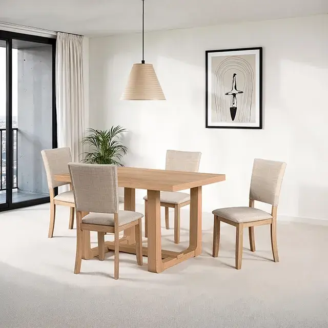Transitional Natural Dining Set (Sauro) — Dining Table, view 2