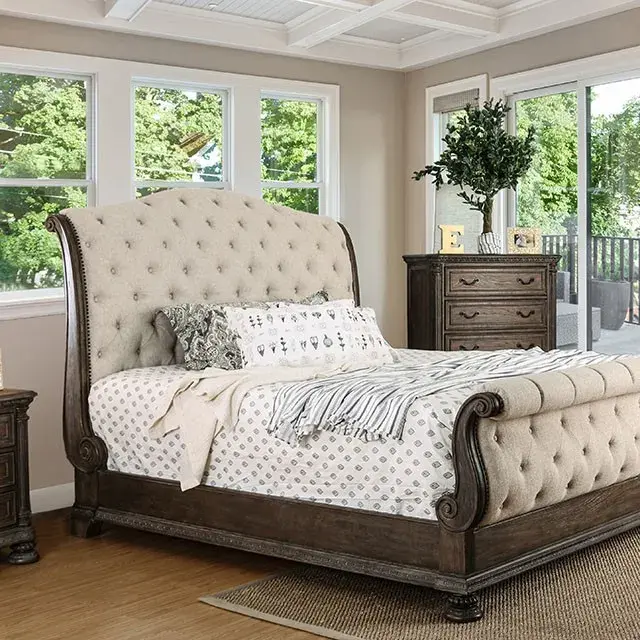 Transitional Rustic Natural Tone, Beige Queen Bedroom Set — Bed Frame, view 2