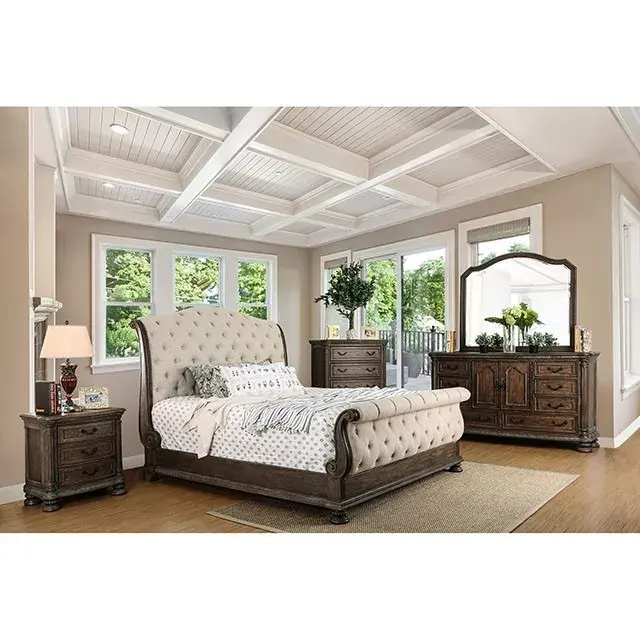 Transitional Rustic Natural Tone, Beige Queen Bedroom Set — Bed Frame, view 3