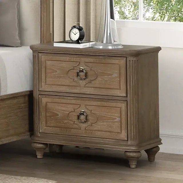 Transitional Rustic Oak Nightstand — Nightstand, view 3