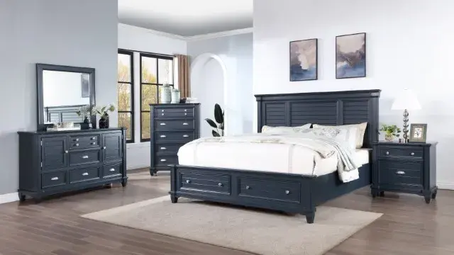 Transitional Slate Blue Nightstand — Nightstand, main view