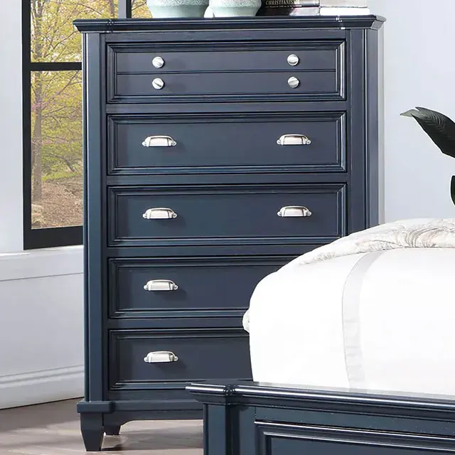 Transitional Slate Blue Nightstand — Nightstand, view 6