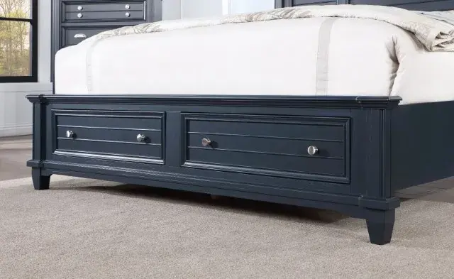 Transitional Slate Blue Queen Bedroom Set — Bed Frame, view 3