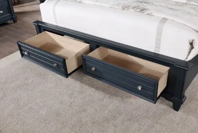 Transitional Slate Blue Queen Bedroom Set — Bed Frame, view 4