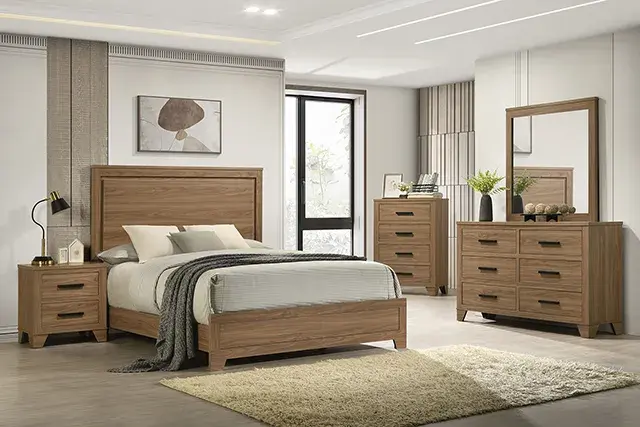 Transitional Walnut Bedroom Set — Bed Frame, view 2