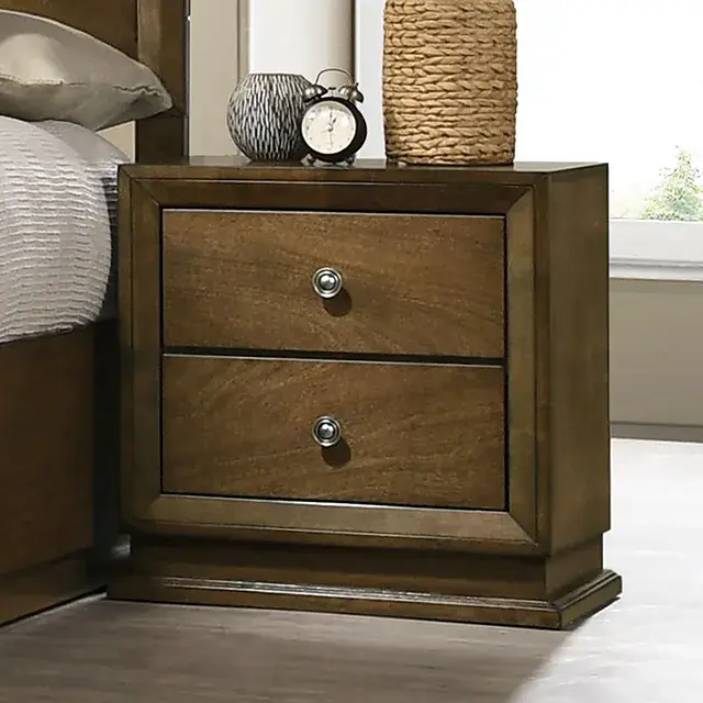 Transitional Walnut Nightstand — Nightstand, view 2