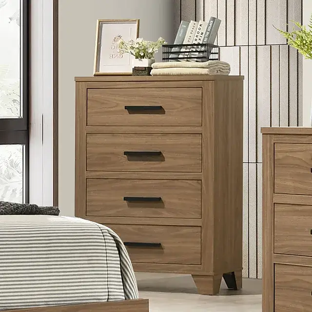 Transitional Walnut Nightstand (Panelli) — Nightstand, view 6