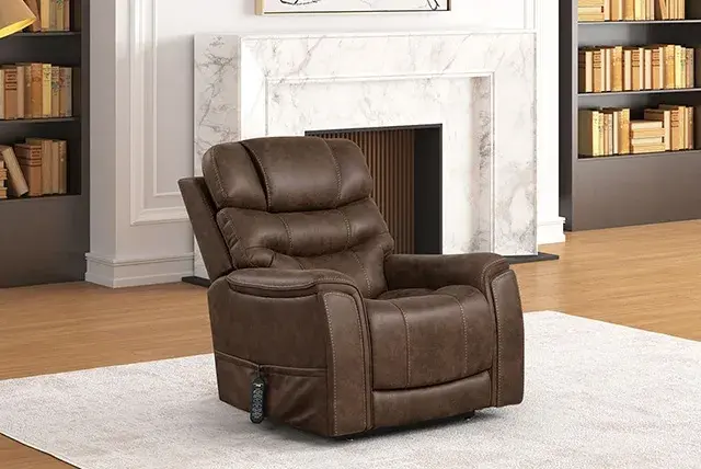 Transitional Walnut Power Recliner — Lounge Chair, view 4