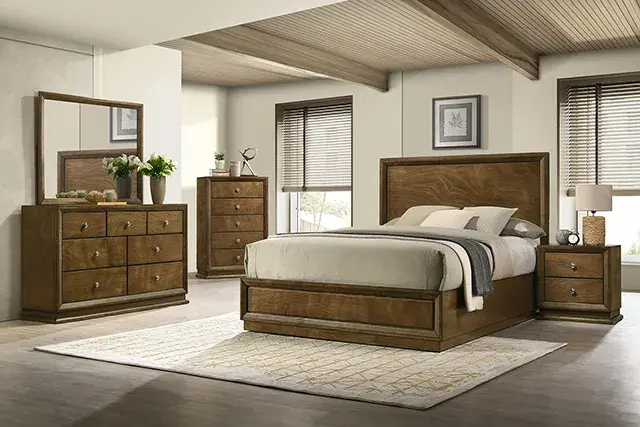 Transitional Walnut Queen Bedroom Set — Bed Frame, view 4