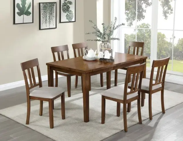 Transitional Walnut/Beige Dining Set — Dining Table, main view