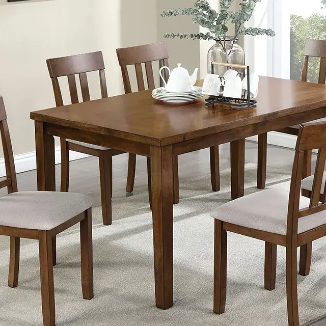 Transitional Walnut/Beige Dining Set — Dining Table, view 5