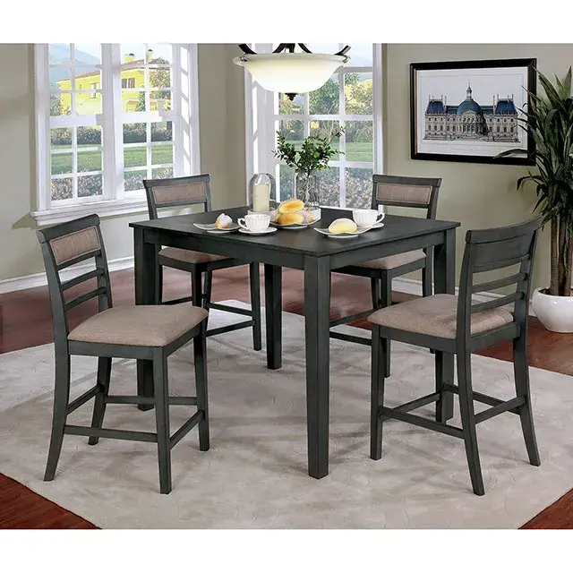 Transitional Weathered Gray, Beige Dining Set — Dining Table, main view